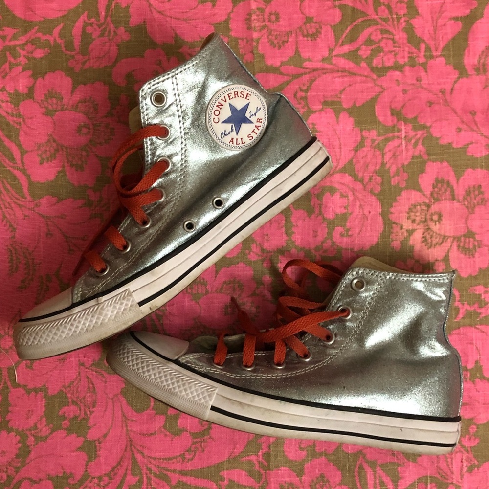 Metallic blue shiny Converse High tops